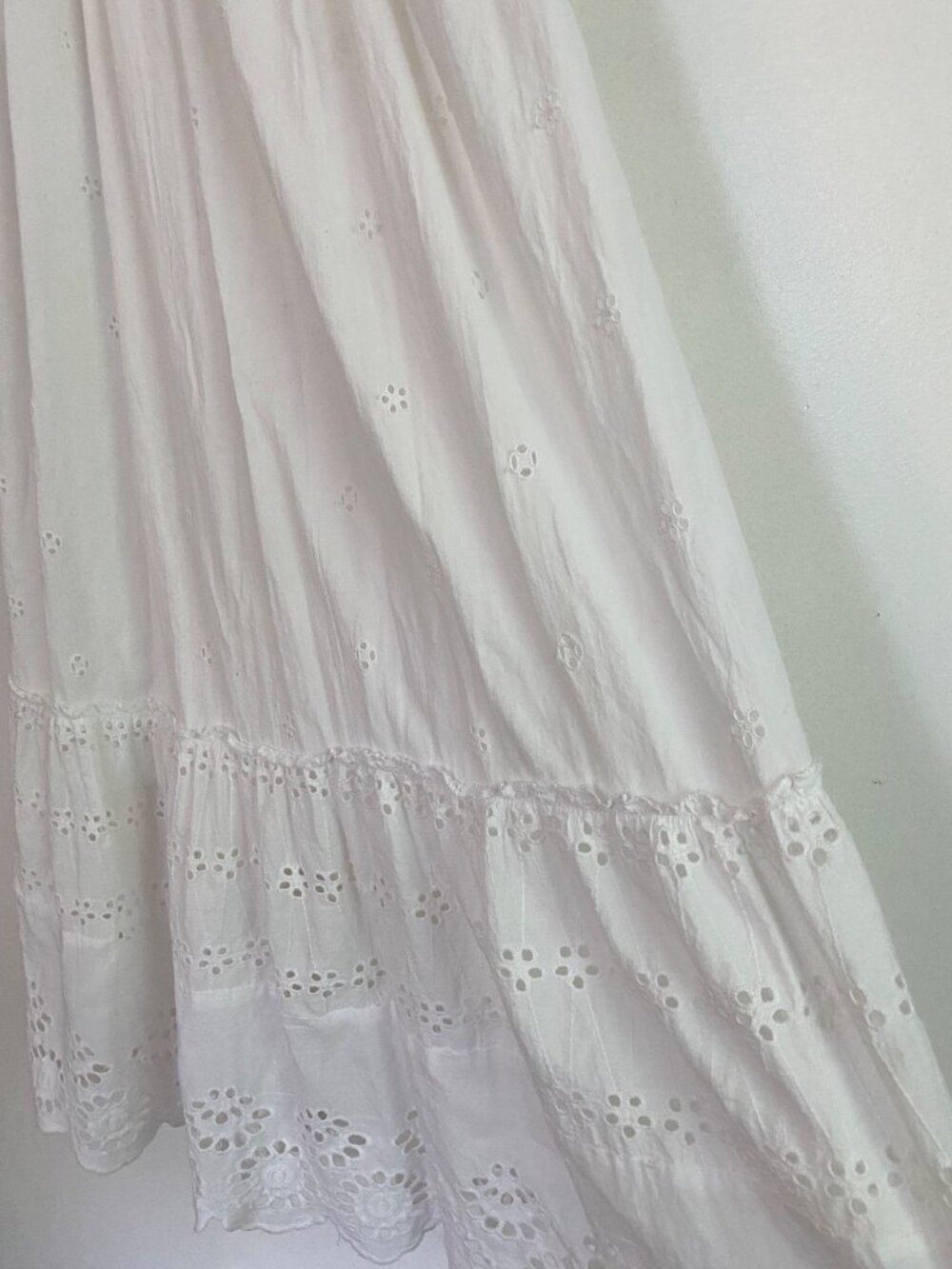 White Eyelet Cotton Midi Dress With Smocked Back Straps Size L - Picture 4 of 7
